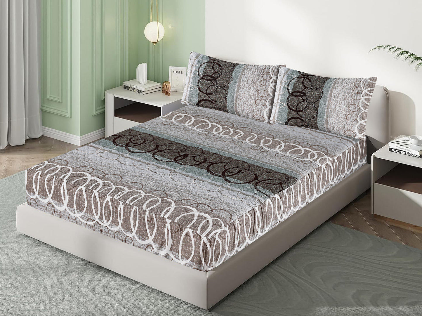 Mat Printed Quilted Ultrasonic 100% Waterproof Mattress Cover For Double Bed Fitted Mattress Protector Anti Sleep Bed Sheet With Pillow Cover ( Pyramid circle )