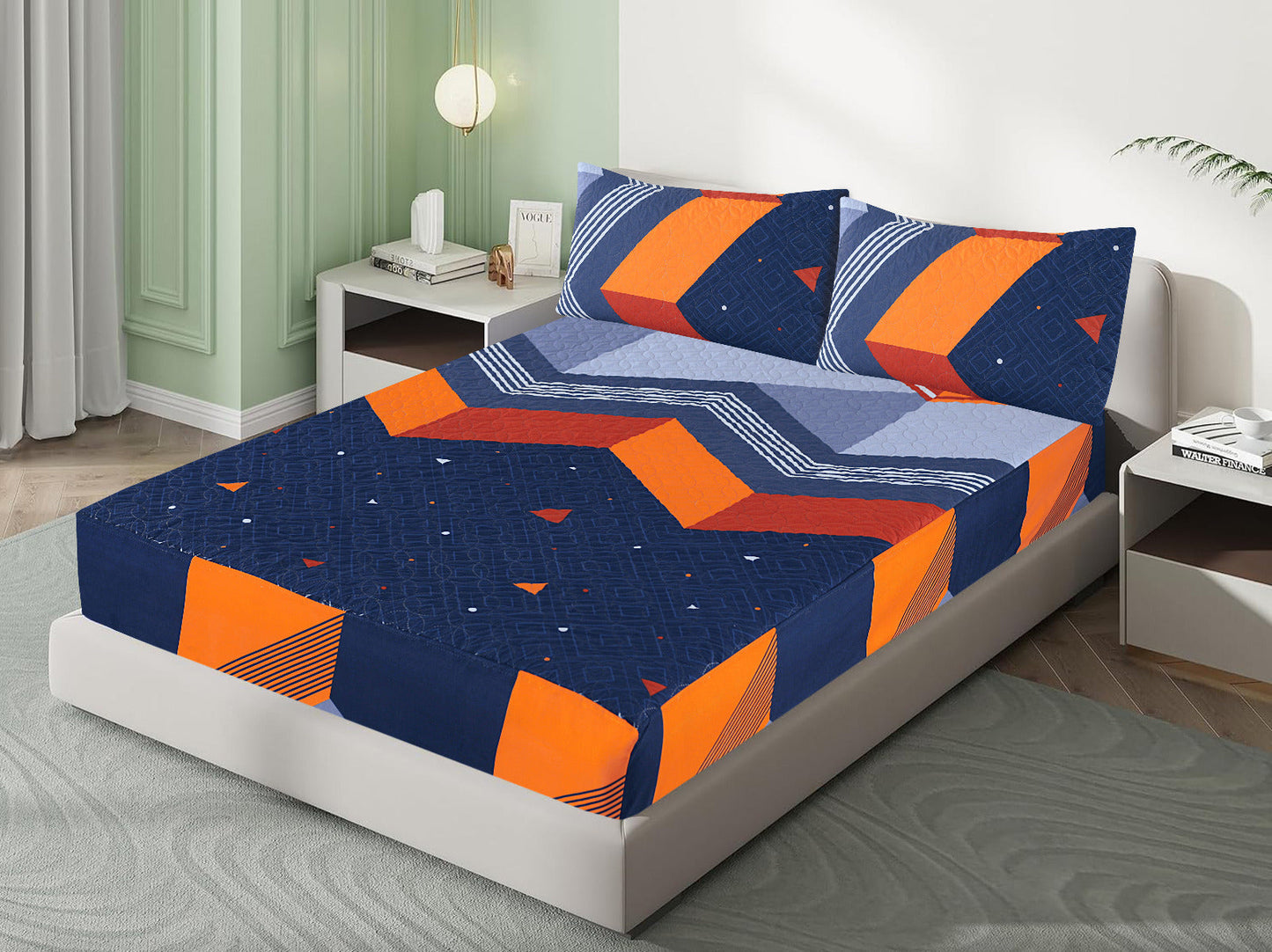 Mat Printed Quilted Ultrasonic 100% Waterproof Mattress Cover For Double Bed Fitted Mattress Protector Anti Sleep Bed Sheet With Pillow Cover ( sky view )